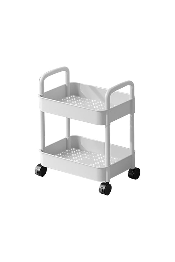 2-Tier Storage Cart,Multifunction Utility Rolling Cart Kitchen Storage Organizer,Mobile Shelving Unit Cart with Wheels for Bathroom,Laundry,Living Room, 18.5×15 inch, White