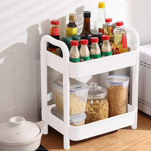 2-Tier Storage Cart,Multifunction Utility Rolling Cart Kitchen Storage Organizer,Mobile Shelving Unit Cart with Wheels for Bathroom,Laundry,Living Room