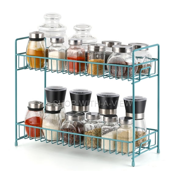 2-Tier Metal Spice Rack Organizer - Blue