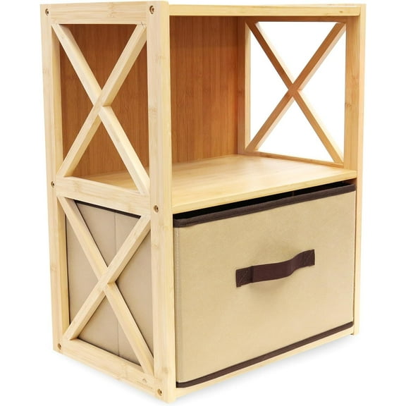 2-Tier  Storage Shelf with X-Design, Beige Fabric Drawer (2 Tier (11.5" D x 16.5" W x 21.5" H))