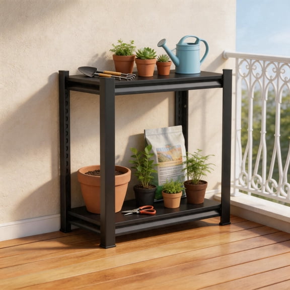2-Tier Storage Shelves, 12''D Metal Shelving Unit, Double-Layer Reinforcing Columns, 16''W Adjustable Shelves for Sofa Side Table, Bedroom Nightstand Kitchen Rack 22''H