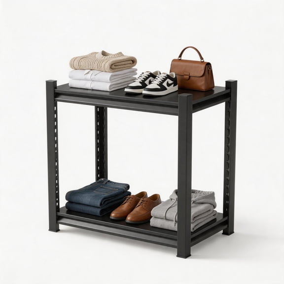 2-Tier Storage Shelves, Metal Shelving Unit, Storage Rack, 14''W*12''D*22''H,500 lb, Heavy Duty, Upgraded Reinforced Double-Layer Columns for Kitchen Bedroom, Bookshelf, Living room,Black