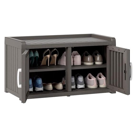 2-Tier Storage , Waterproof UV-Resistant Outdoor Shoe Storage Cabinet with 2 Doors & Adjustable Shelves for Indoor Outdoor Entryway, Hallway, Living Room (Grey)