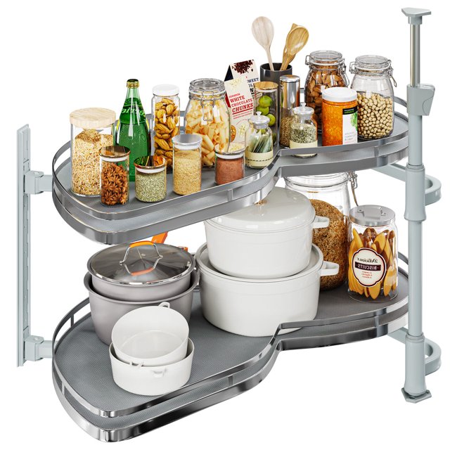 TAUS 2-Tier Swing Tray Pull-Out Organizer For 36-Inch Left Blind Corner Kitchen Cabinet – Silver