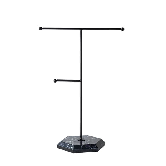 2-Tier T-Bar Display with Metal Tray, Holds Necklaces Bracelets Earrings, Countertop Jewelry Tree for Bracelet Necklace Earrings Rings Watches