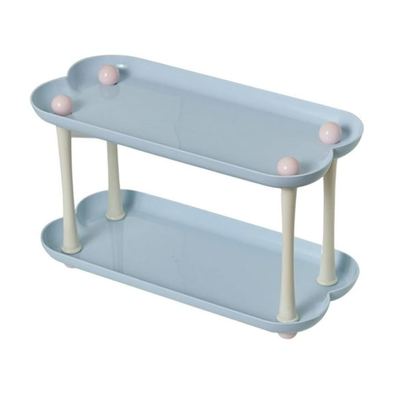 2-Tier Table Shelf Organizer, Cute Plastic Storage Rack Shelf Square Tray Desk Stand Table Storage Organizer Shelves (Blue)