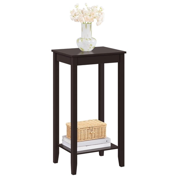 2-Tier Tall End Table with Storage Shelf and Solid Wood Legs, Sofa Side Table Telephone Table for Living Room/Couch/Hallway/Small Spaces, D12xW15xH29 Inches, Dark Coffee