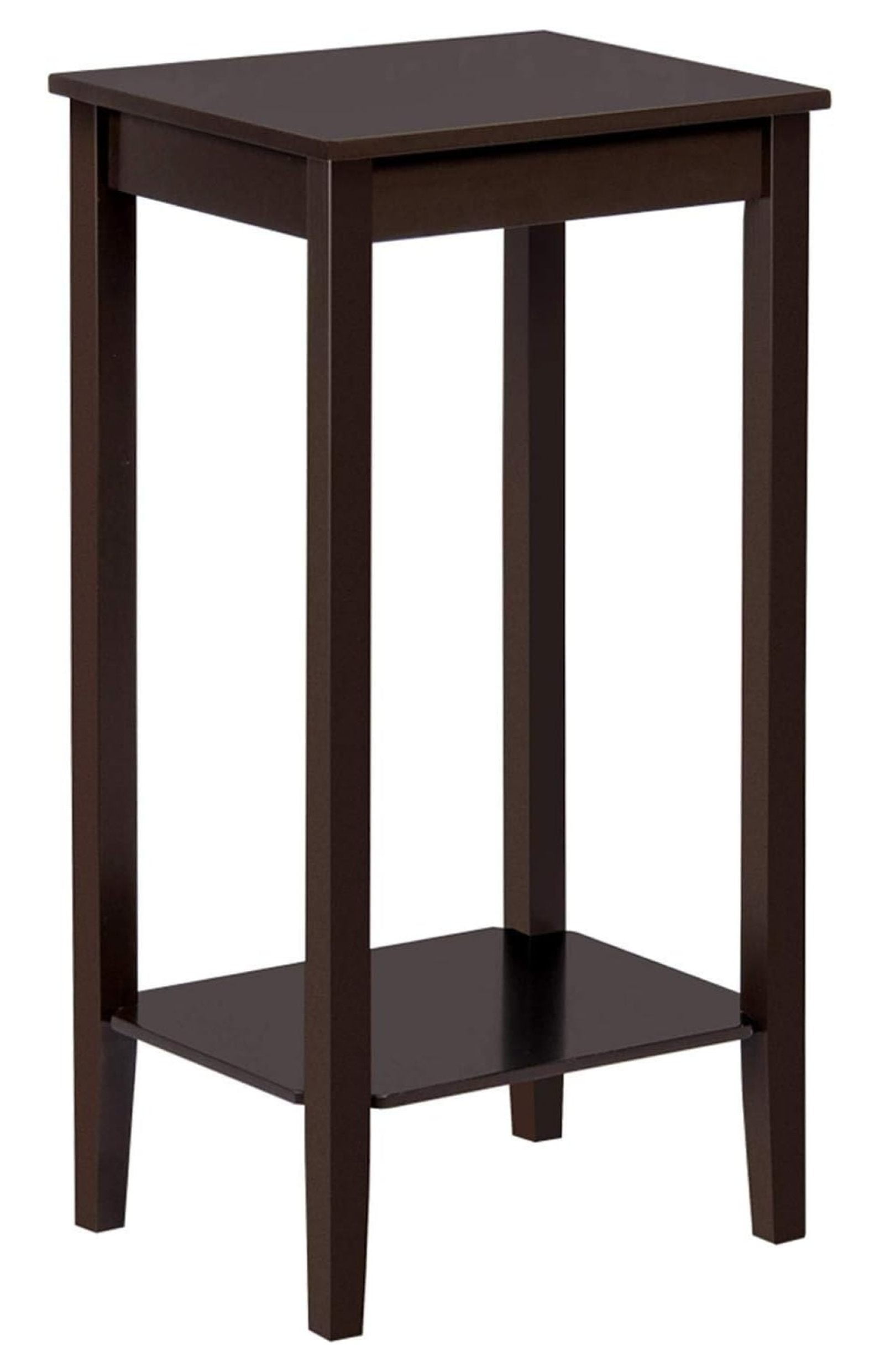 2-Tier Tall End Table with Storage Shelf and Solid Wood Legs, Sofa Side Table Telephone Table for Living Room/Couch/Hallway/Small Spaces, D12xW15xH29 Inches, Dark Coffee