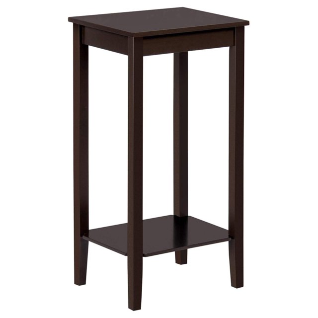 2Tier Tall End Table with Storage Shelf and Solid Wood Legs, Sofa Side