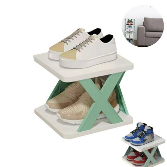 2 Tier Tall Narrow Vertical Shoe Rack,Plastic Stackable Shoe Shelf for Space-Saving Organization for Entryway,Closet,and Corner,Bedroom