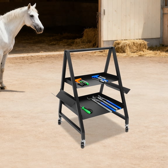 2-Tier Tool Cart, Horseshoeing Box with Wheels, Tool Cart on Wheels, used in stables, farms, workshops, garages, and other places