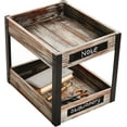 2 Tier Torched Wood Desktop Document Letter Paper Tray with Metal Legs