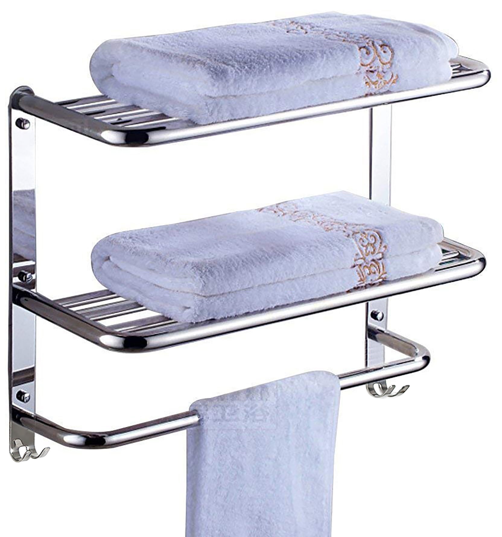 Free Shipping! 2-Tier Towel Rack Floating Shelf with Towel Bar, Wall ...