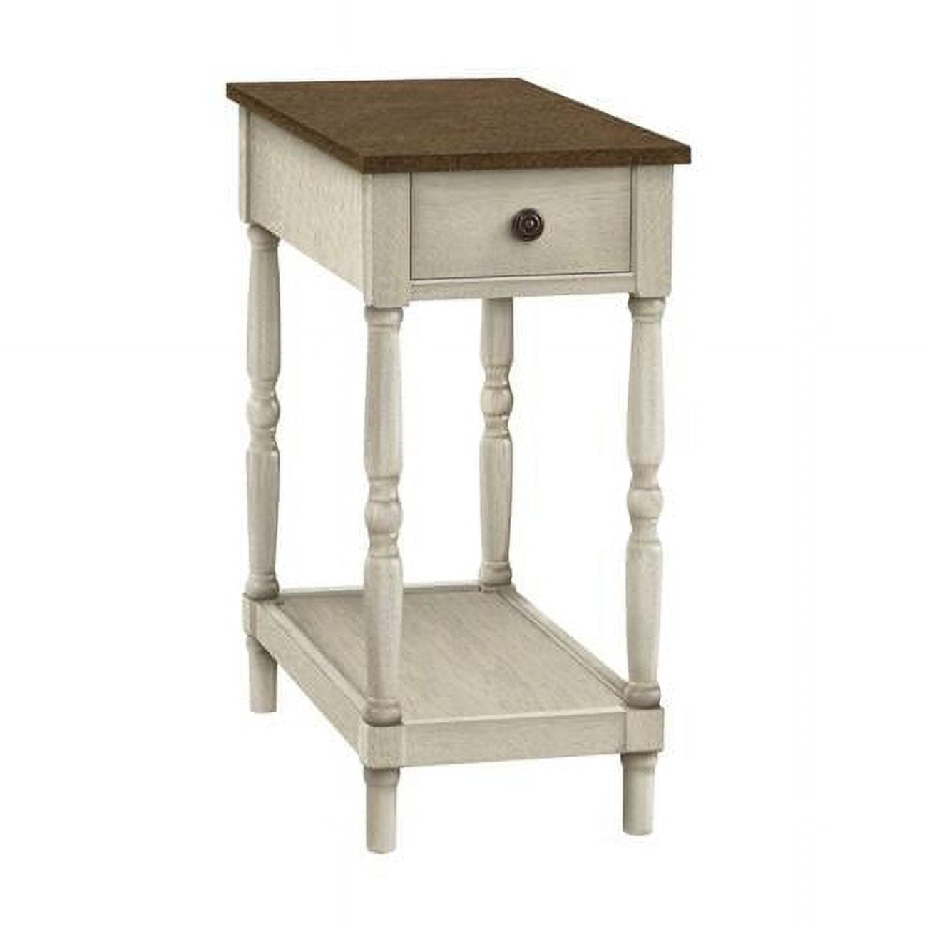 Traditional Brown and White Wood Rectangular Accent Table with Storage