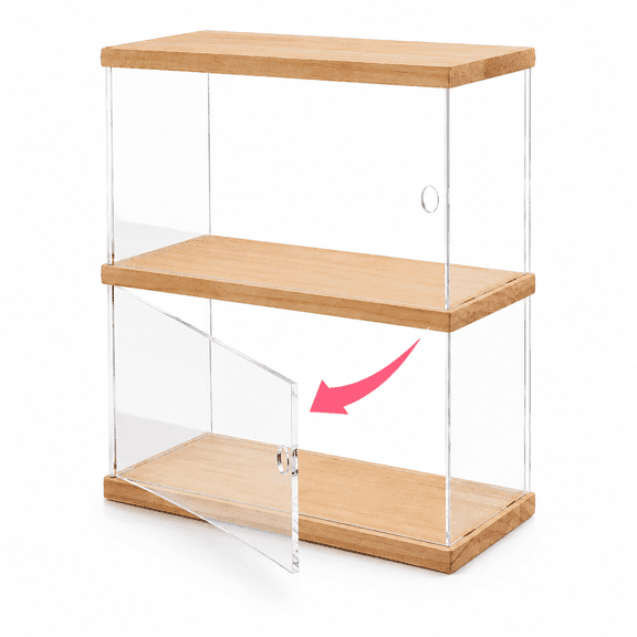 2-Tier Transparent Acrylic Minifigures Display Case for Models Building Blocks Display Holder Risers with Wood Base Top Moccasin