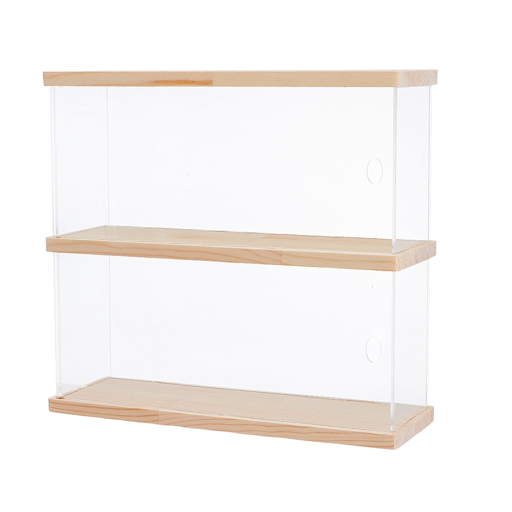 2-Tier Transparent Acrylic Minifigures Display Case with Wooden Base ...