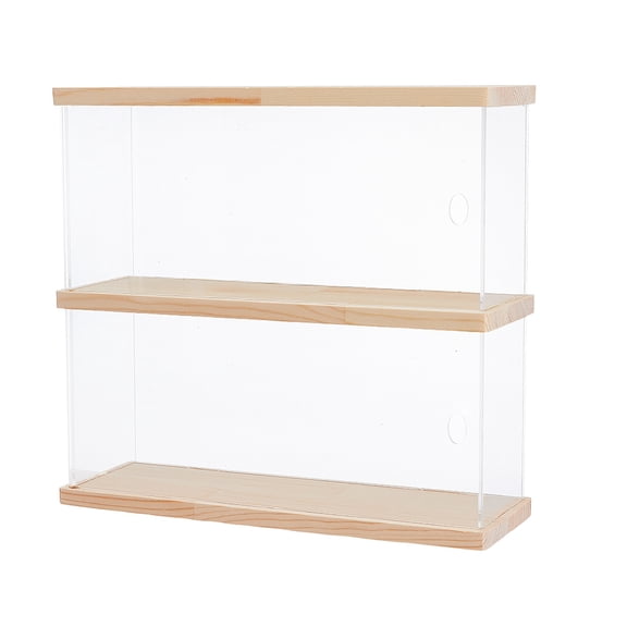 2-Tier Transparent Acrylic Minifigures Display Case with Wooden Base for Models Building Blocks Display Holder Rectangle PapayaWhip