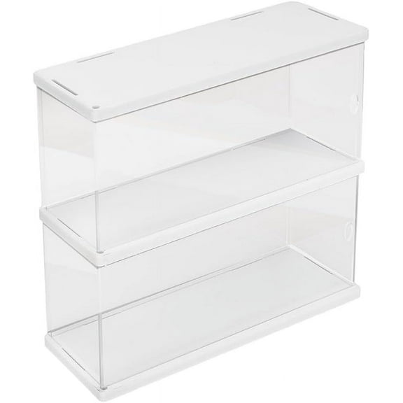 2-Tier Transparent Display Case Acrylic Display Risers Stand with Door Model Blocks Minifigures Display Case 300x95x256mm Holder Stand Box for Display Collection White