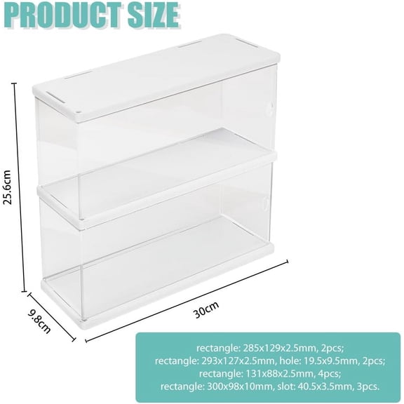 2-Tier Transparent Display Case Acrylic Display Risers Stand with Door Model Blocks Minifigures Display Case 300x95x256mm Holder Stand Box for Display Collection