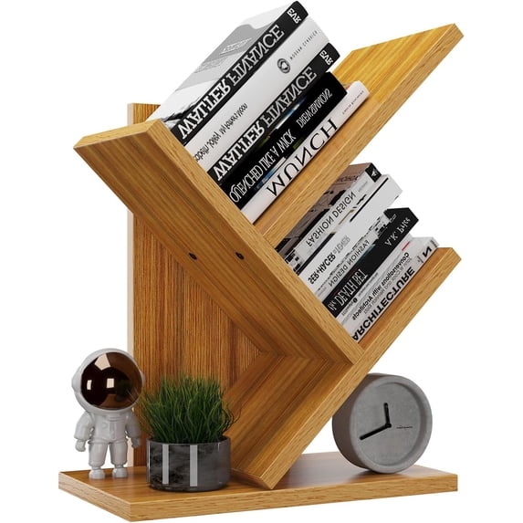 Modern Small Wood Bookshelf Organizer - 11.8x11.8x16.3 Inch, Brown, For Books, CDs, Decor In Bedroom, Office