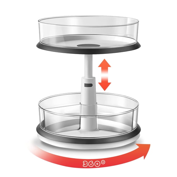 2 Tier Turntable Lazy Susan Organizer 11 Inch White For Cabinet, Countertop And Pantry