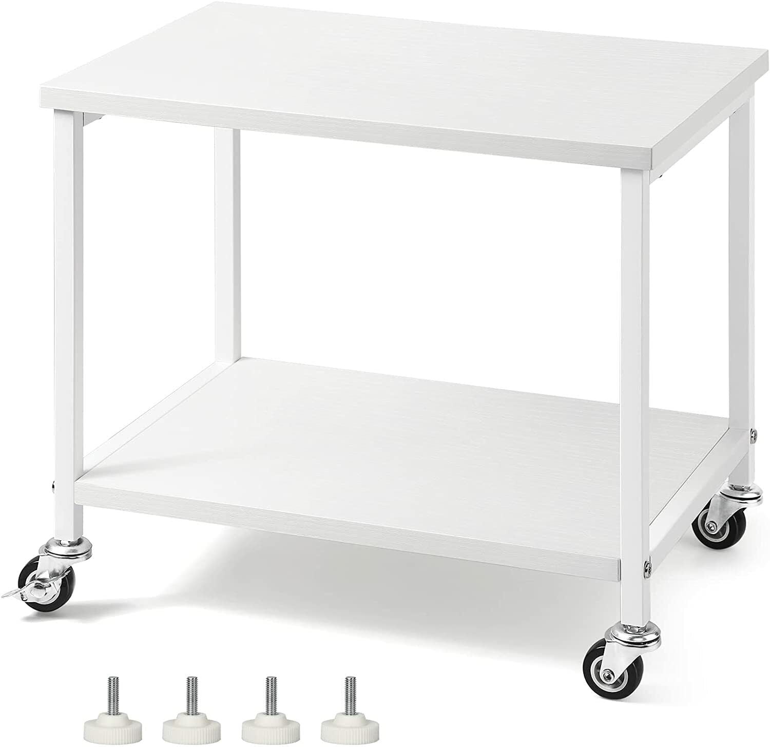 White 2-Tier MDF and Steel Under Desk Printer Stand with Wheels