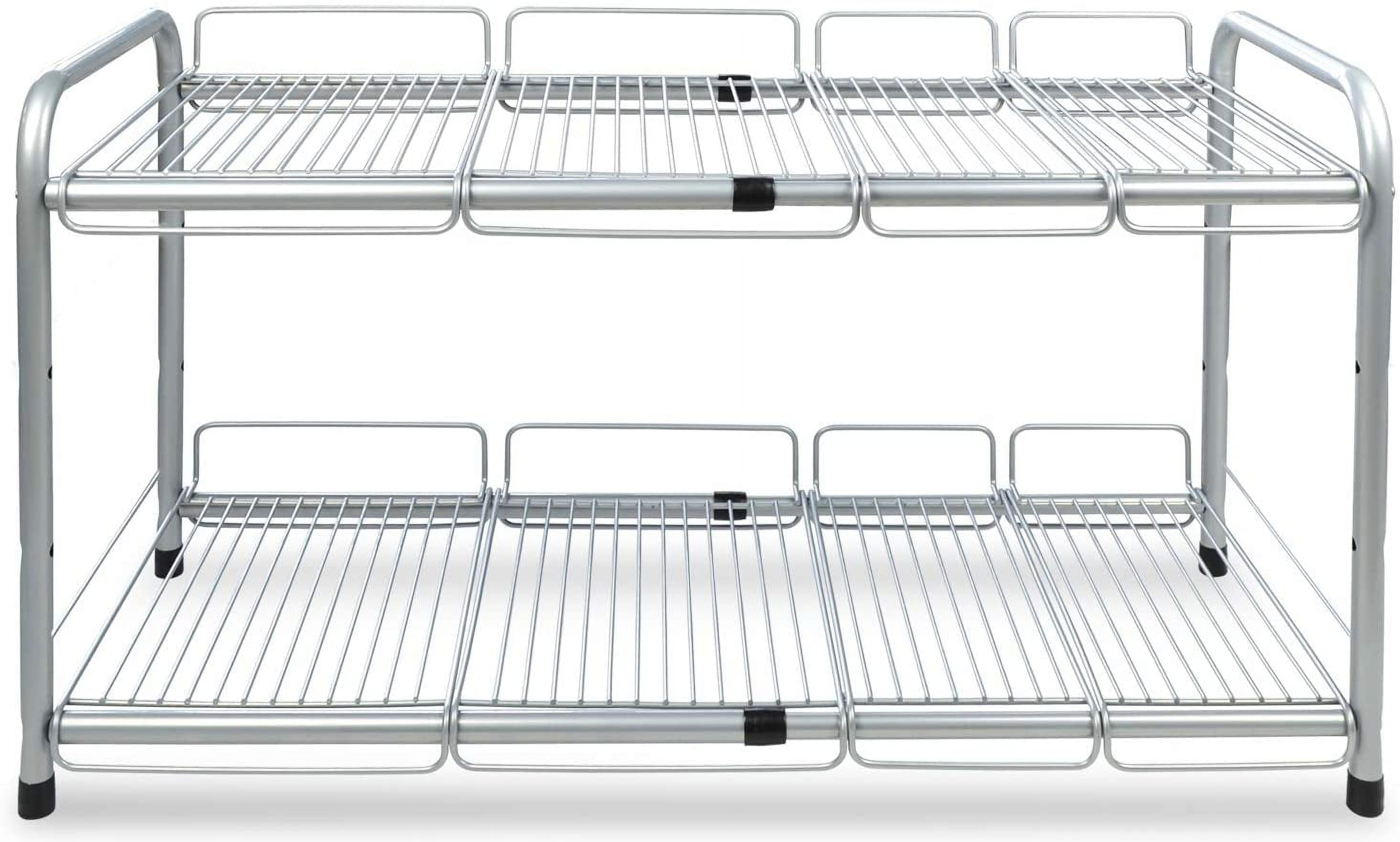 Adjustable Silver 2-Tier Expandable Under Sink Shelf Organizer