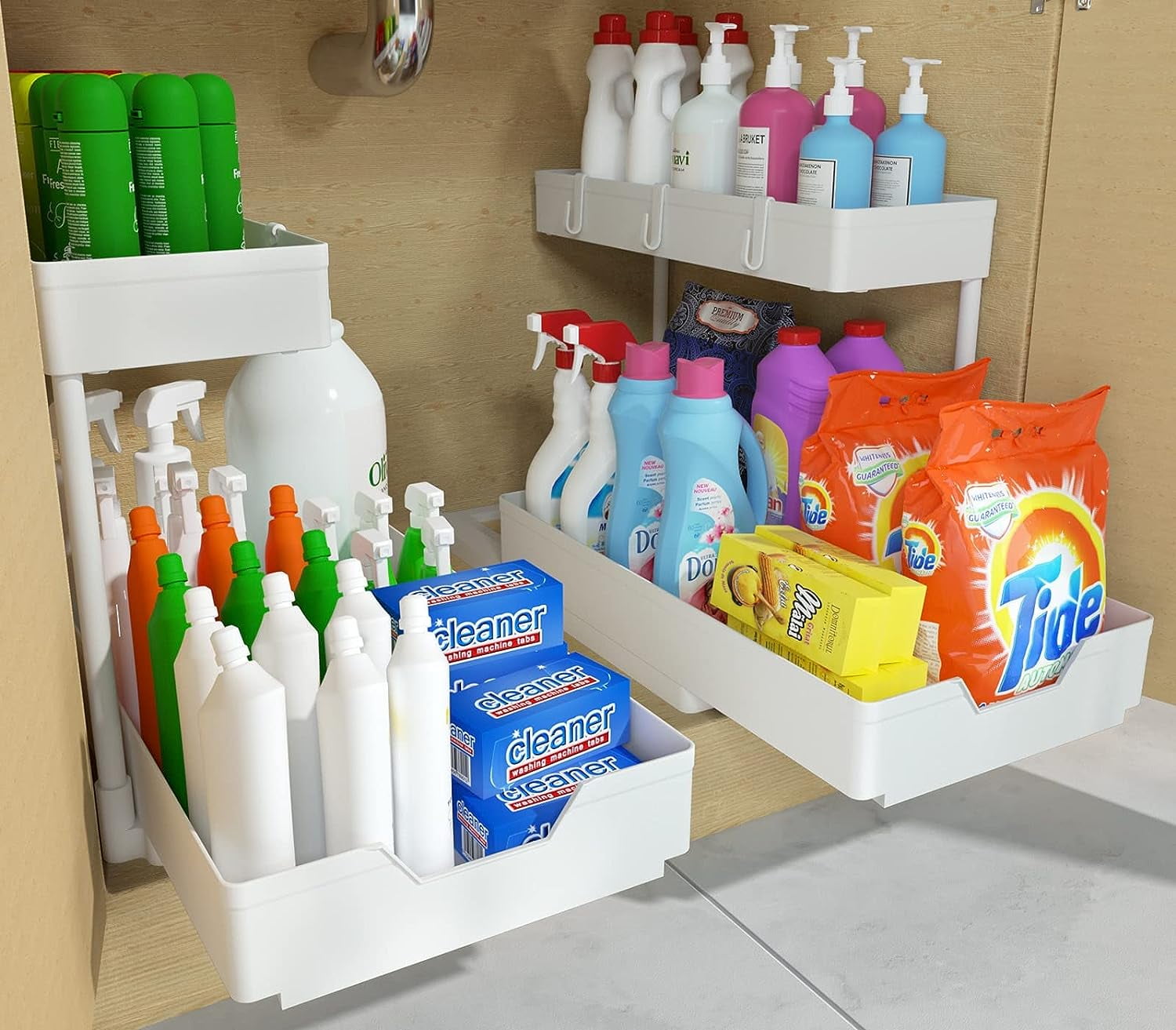 2-Tier Under Sink Organizer and Storage 2 Pack Sliding L-shape Under ...