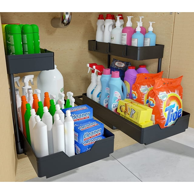 2-Tier Under Sink Organizers, 2 Pack Sliding L-shape Cabinet Organizers ...