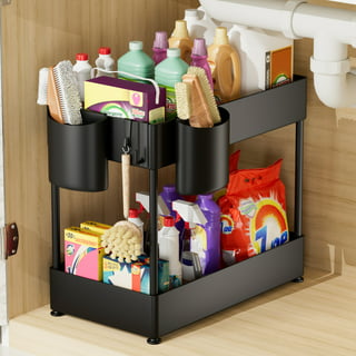  Benss 3 Pack Under Sink Organizers and Storage, 2-Tier  Bathroom Cabinet Organization,Comes with 6 Hanging Cups and 24 Hooks,  Organization and Storage for Kitchen Home (Black)