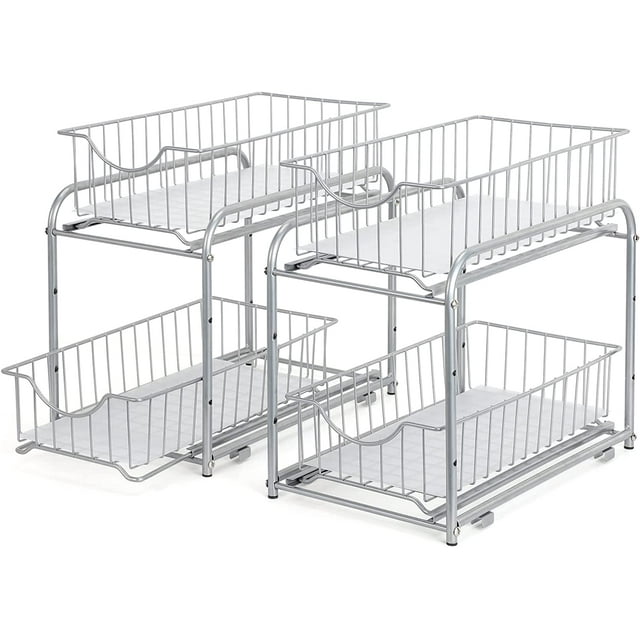 2Tier Under Sink Storage Sliding Basket Organizer Drawer 2 Pack