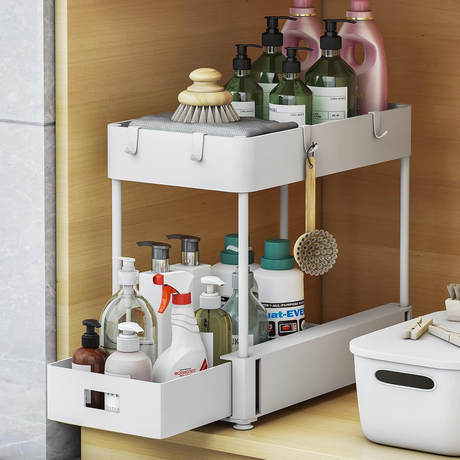 2 Tier Under Sink and Bathroom Organizer Pull Out Organizer for