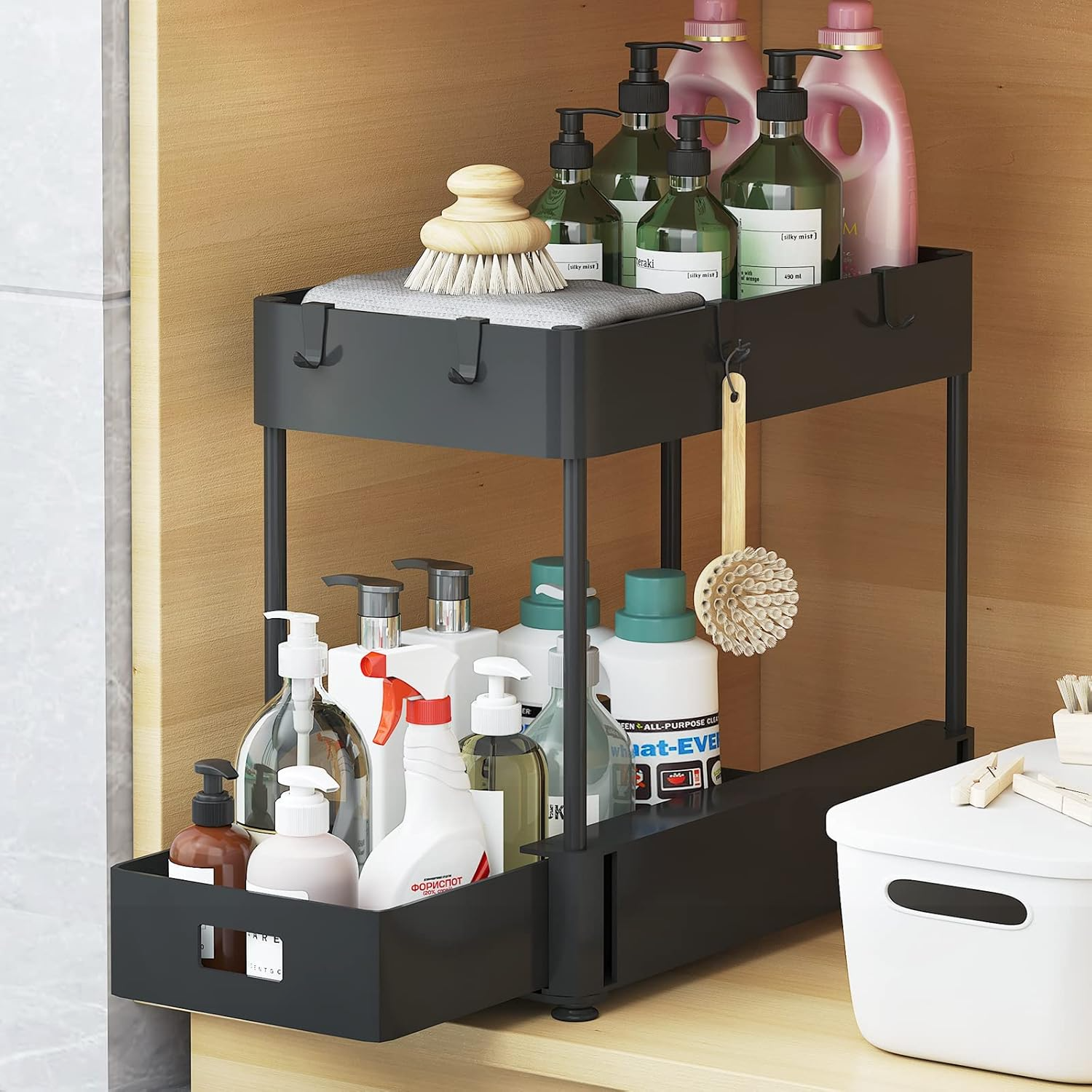 2 Tier Under Sink and Bathroom Organizer Pull Out Organizer for