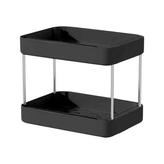 2 Tier Utility Table Shelf Organizer, Multifunction Pantry Storage Organizer Kitchen Spice Rack Bathroom Shelf Organizer Tabletop Shelf Organizer (Black)