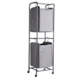 thumbnail image 1 of 2-Tier Vertical Laundry Hamper Sorter - Home Organization - Cart with Double Basket Sections - Hanging Clothing Bags - Four Wheels - Grey, 1 of 5