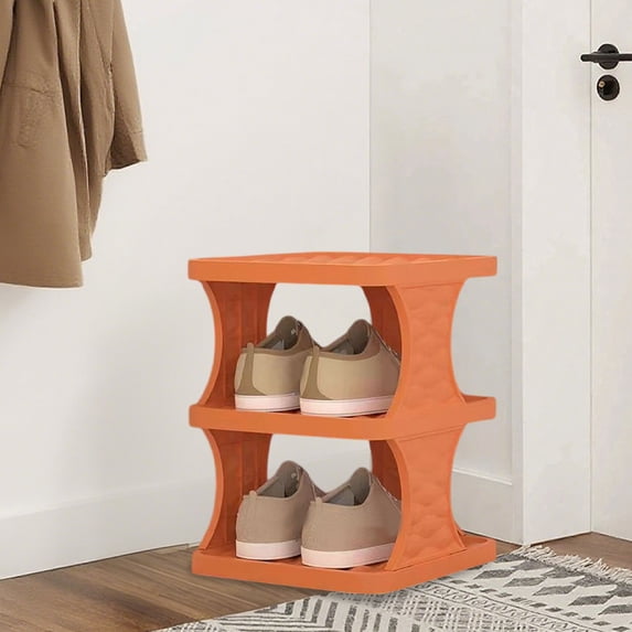 2-Tier Vertical Shoe Rack, Freestanding Stackable Multi Layer Shoe Rack, Portable pp Plastic Shoe Organizer, For Entryway, Hallway Closet, Bedroom(Orange)