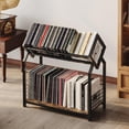 thumbnail image 1 of 2-Tier Vinyl Record Storage Holder with Dividers, 300 LPs Capacity, Stylish Display Rack for Records, Books, Magazines, 1 of 7