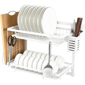 2 Tier Wall Mounted Dish Rack White - Carbon Steel Frame Holds Cutting