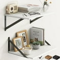 thumbnail image 1 of 2-Tier Wall-Mounted Projector Floating Shelves W/Triangle Stand, 16 Inch White Rustic Wood Storage Rack Holder for Router, Modem, DVD Player, TV Box, Game System, Audio, 12" Deep, 1 of 7