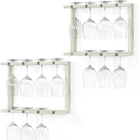 2 Tier Wall Mounted Wood Wine Glass Holder Rack, Set of 2, Gray Green