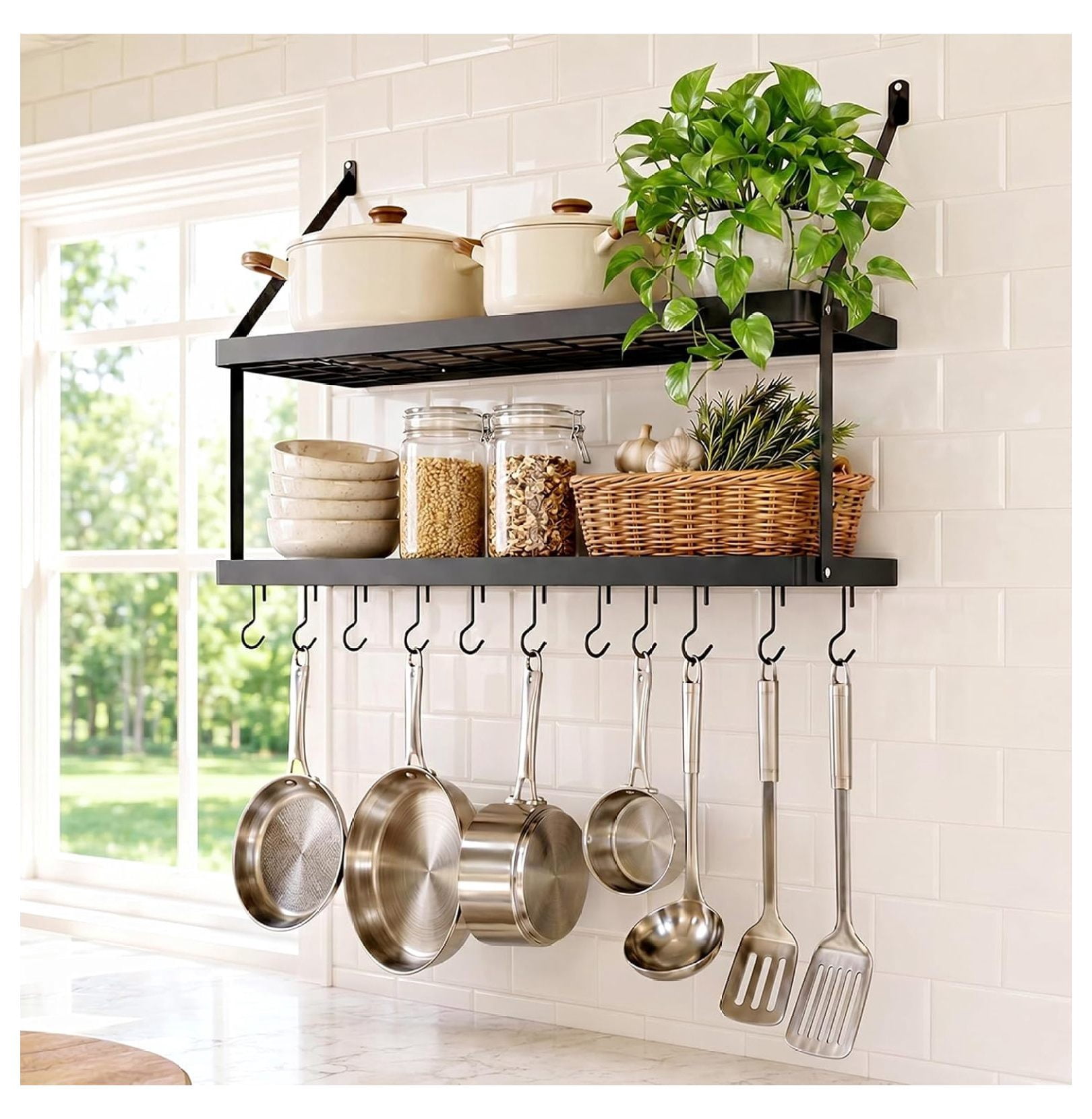 2-Tier Wall Pot Rack 30 Inch Matte Black Heavy Duty Hanging Pan Racks ...
