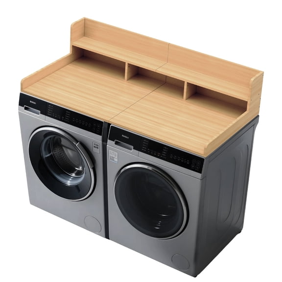 2-Tier Washer Dryer Countertop, Piece-Joined Solid Wood Laundry Topper with Anti-Slip Mat, 54" Width Waterproof Laundry Room Organization, Light & Save Space, OAK