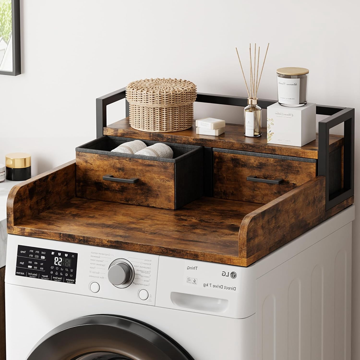 2-Tier Washer Dryer Countertop with Shelf and 2 Drawers, Washer and ...