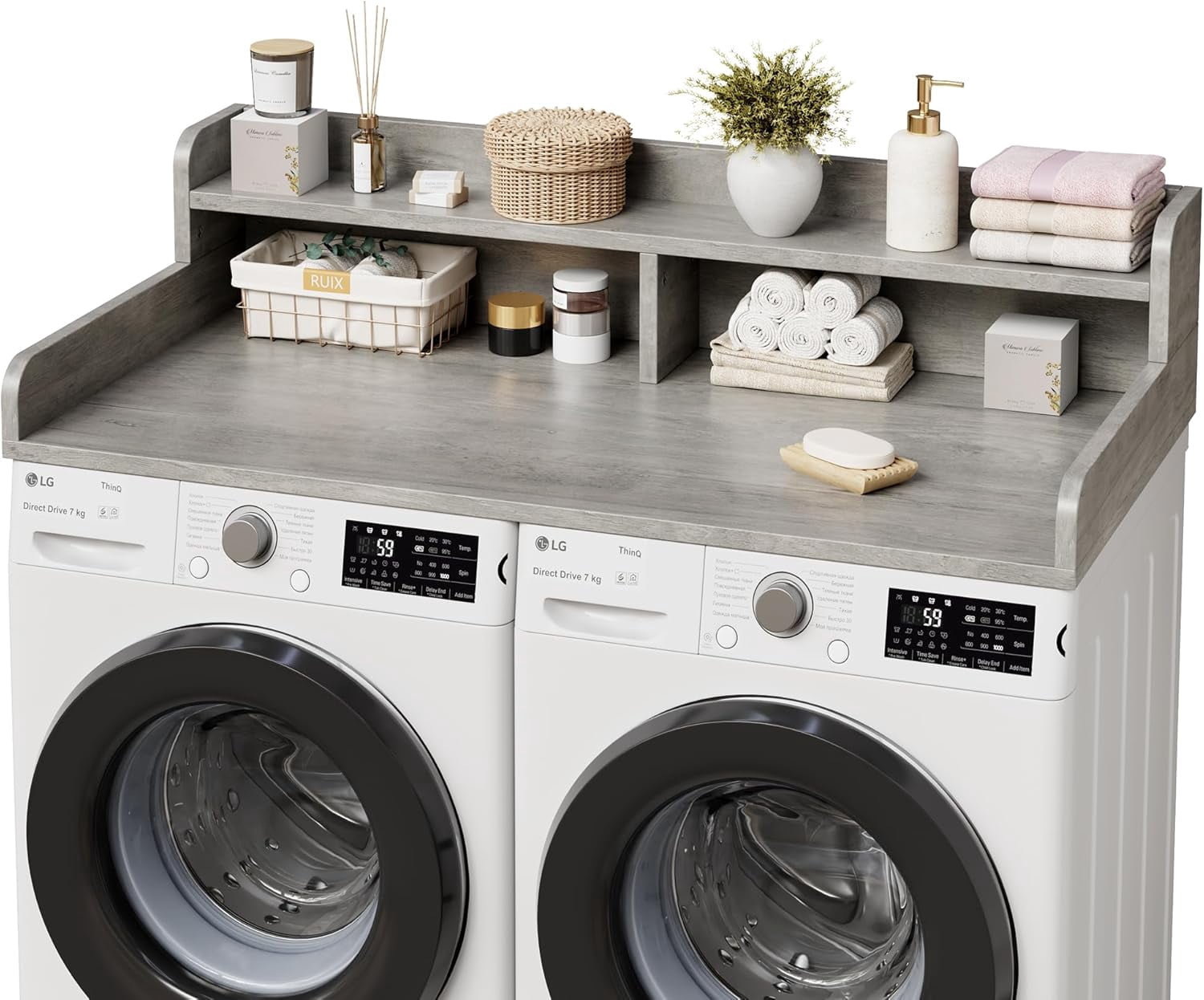2-Tier Washer Dryer Countertop with Shelf, Laundry Topper with Edge and ...