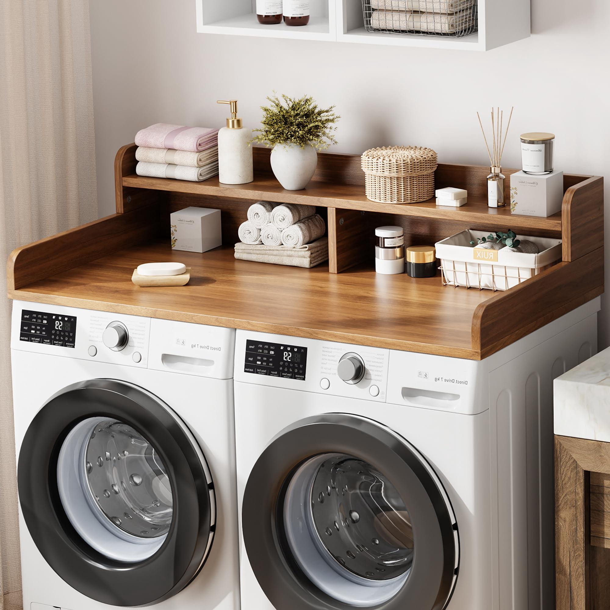 2-Tier Washer and Dryer Countertop with Shelf, Laundry Countertop Cover with Non-Slip Pad, 54.3"D x 27.6"W x 12"H Laundry Topper for Organize