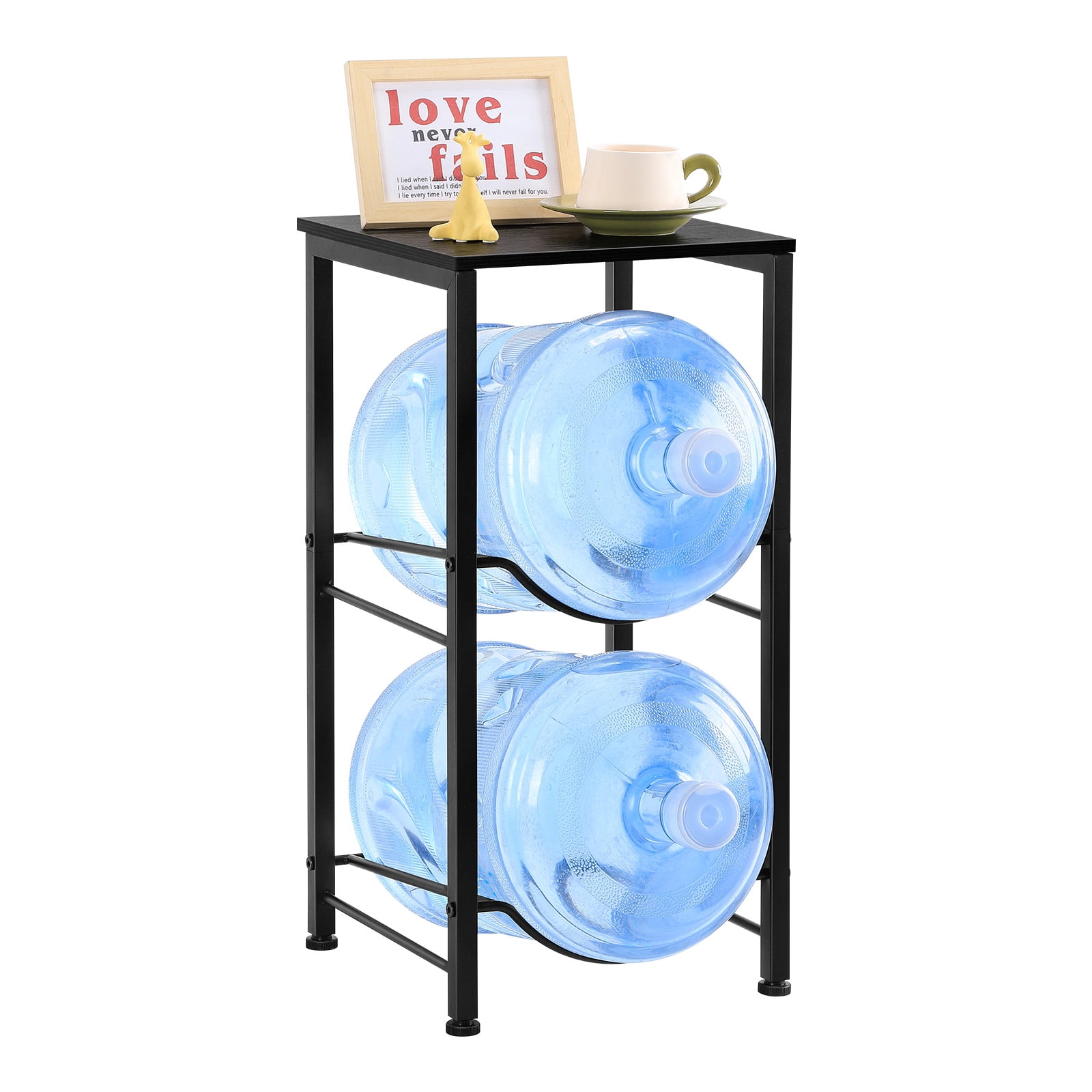 2 Tier Water Bottle Holder with Storage Shelf, Black, Desktop Drink Bottle Display Rack
