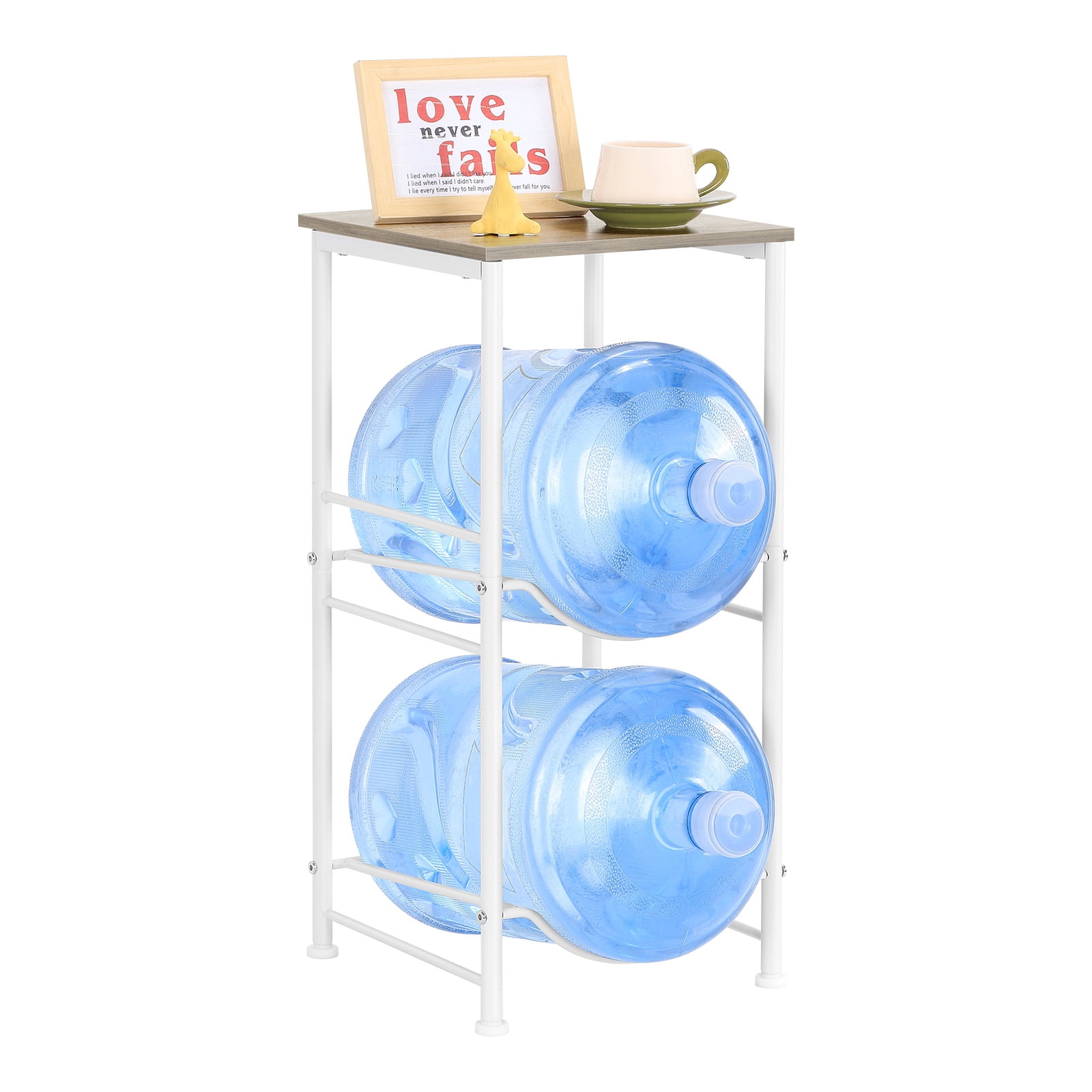 2 Tier Water Bottle Holder with Storage Shelf, White, Countertop Water Cup Organizer Stand