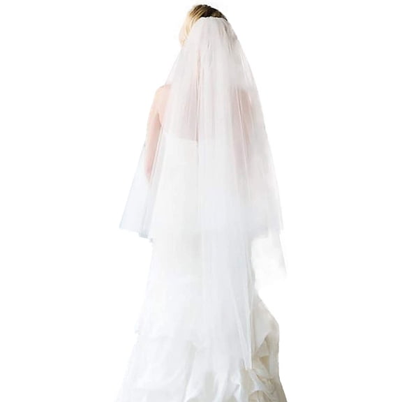 2 Tier Wedding Bridal Veil with Comb White Ivory Cut Edge Waltz Length