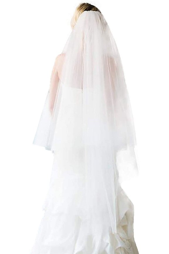 2 Tier Wedding Bridal Veil with Comb White Ivory Cut Edge Waltz Length