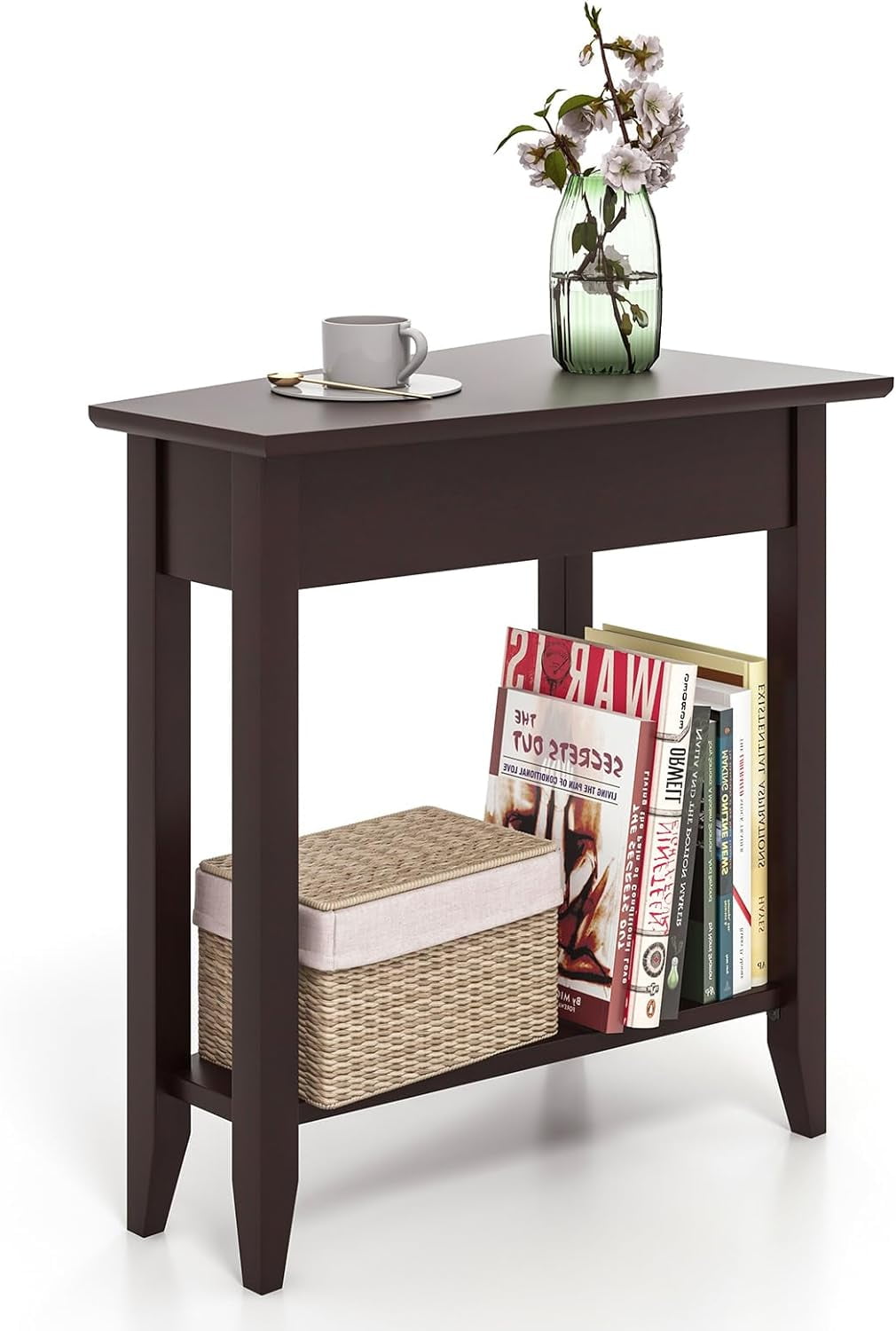 2Tier Wedge End Table, Narrow Triangle Side Table with Storage Shelf